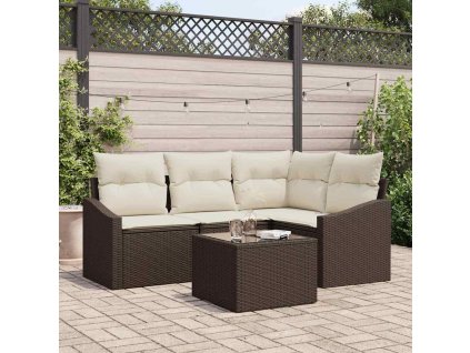 Set pohovek s polštářem 5 pcs Hnědá polyratan 3346708