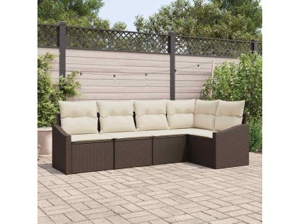 Set pohovek s polštářem 5 pcs Hnědá polyratan 3346718