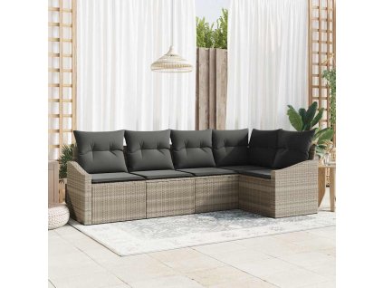 Set pohovek s polštářem 5 pcs Světle šedá polyratan 3346722