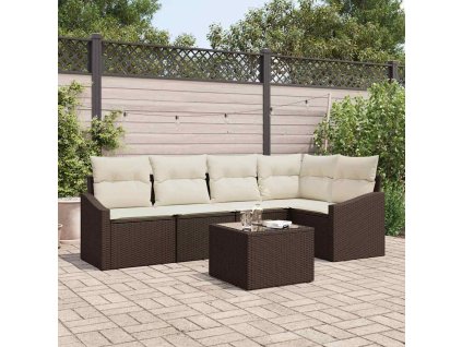 Set pohovek s polštářem 6 pcs Hnědá polyratan 3346728