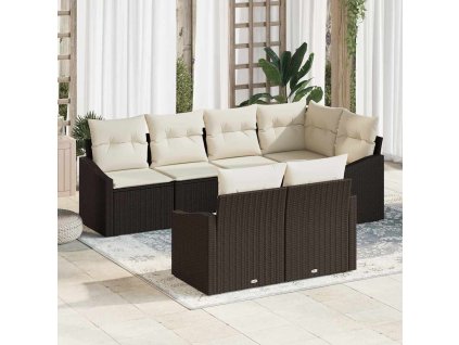 Set pohovek s polštářem 7 pcs Hnědá polyratan 3346758