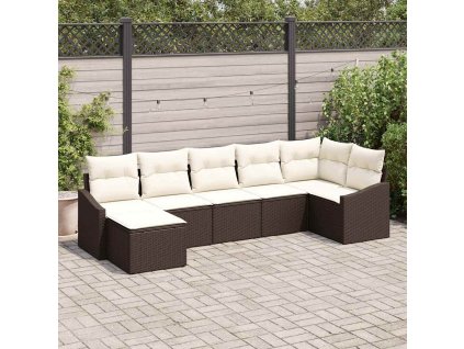 Set pohovek s polštářem 7 pcs Hnědá polyratan 3346808