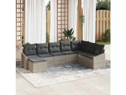 Set pohovek s polštářem 8 pcs Světle šedá polyratan 3346842