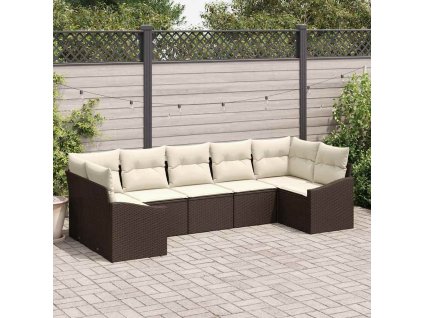 Set pohovek s polštářem 7 pcs Hnědá polyratan 3346868