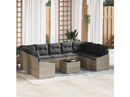 Sada zahradních pohovek 10 pcs Světle šedá Poly ratan 3346892