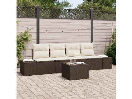 5 Piece Garden Sofa Set with Cushions Brown Poly Rattan 3346928