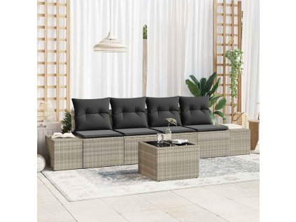 Set pohovek s polštářem s polštářem 5 pcs Světle šedá polyratan 3346932