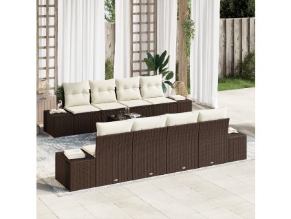 9dílná zahradní sofa set s polštáři Hnědý polyratan 3346988