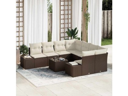 Sada zahradních pohovek s polštářem 9 pcs Hnědá polyratan 3346998