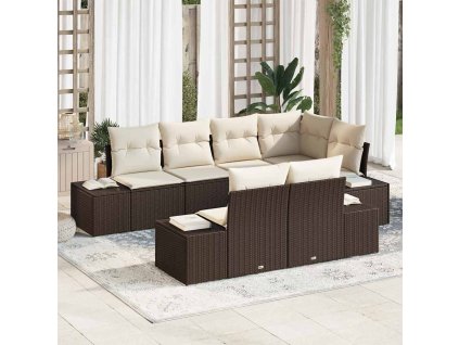 Sada zahradních pohovek 7 pcs Hnědá a krémová Poly ratan 3347098