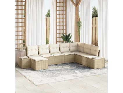 Sada zahradních pohovek s polštářem 8 pcs Béžová polyratan 3347181