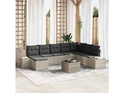 Sada zahradních pohovek s polštářem 9 pcs Světle šedá polyratan 3347192