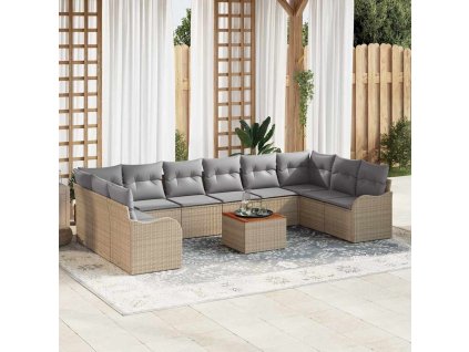 Sada zahradních pohovek s polštářem 11 pcs Béžová polyratan 3347504