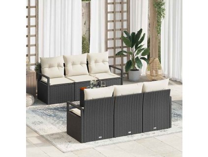 Sada zahradních pohovek s polštářem 7 pcs Černá Poly ratan 3347649