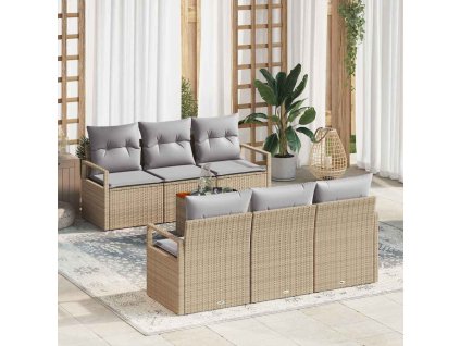 Sada zahradních pohovek s polštářem 7 pcs Béžová polyratan 3347651