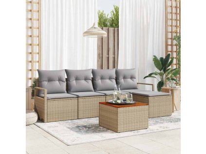 Sada zahradních pohovek s polštářem 6 pcs Béžová polyratan 3347693