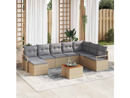 Sada zahradních pohovek s polštářem 9 pcs Béžová Poly ratan 3347742