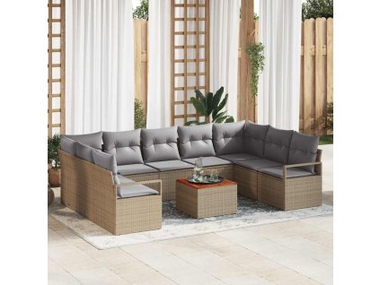 Sada zahradních pohovek s polštářem 10 pcs Béžová Poly ratan 3347749