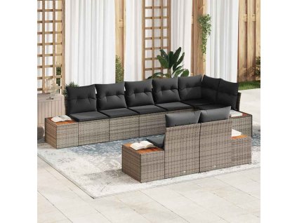 Sada zahradních pohovek s polštářem 8 pcs Šedá Poly ratan 3348110