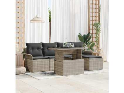 Sada zahradních pohovek 6 pcs Světle šedá Poly ratan 3348268
