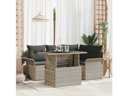 5dílný zahradní sofa set s polštáři světle šedý poly rattan 3348278