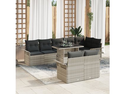 9 dílná Zahradní Sofa Set s Polštáři Světle Šedý Poly Ratan 3348308