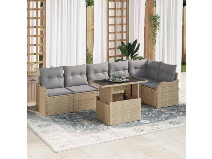 Set pohovek s polštářem 7 pcs Béžová Poly ratan 3348476