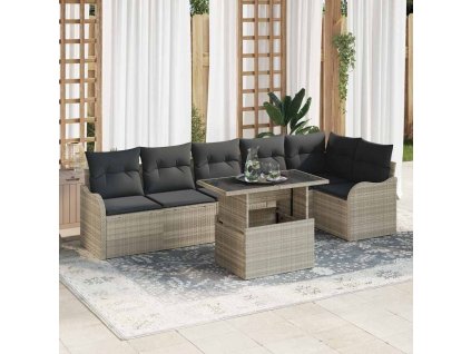 Set pohovek s polštářem 7 pcs Světle šedá Poly ratan 3348478