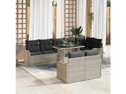 Odpočinková sada s polštářem 9 pcs Světle šedá Poly ratan 3348488