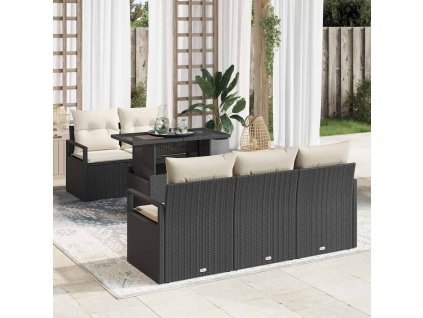 Set pohovek s polštářem 6 pcs Černá polyratan 3348733