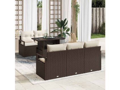 Set pohovek s polštářem 6 pcs Hnědá a krémová polyratan 3348734