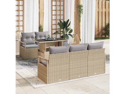 Set pohovek s polštářem 6 pcs béžová a světle šedá polyratan 3348736