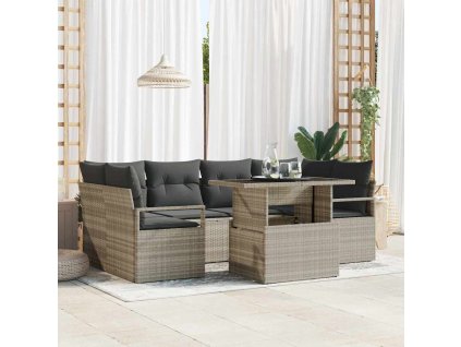 Set pohovek s polštářem 7 pcs Světle šedá polyratan 3348758