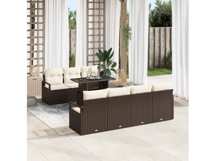 Sada zahradních pohovek 8 pcs Hnědá a krémová polyratan 3348764