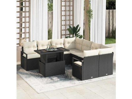 Sada zahradních pohovek 9 pcs Černá a krémová polyratan 3348793