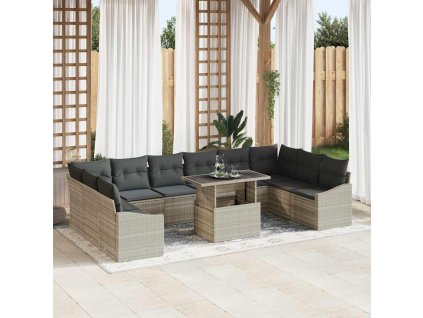 Set pohovek s polštářem 11 pcs Světle šedá polyratan 3349078