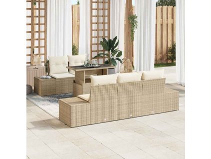 Set pohovek s polštářem 6 pcs Béžová a krémová polyratan 3349097