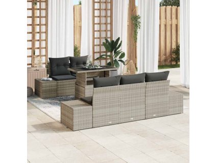 Set pohovek s polštářem 6 pcs Světle šedá polyratan 3349098