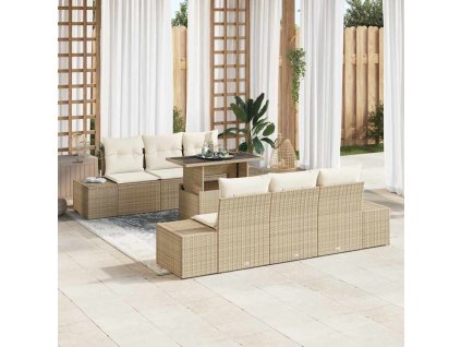 Set pohovek s polštářem 7 pcs Béžová a krémová polyratan 3349107