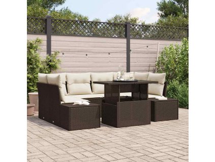 Set pohovek s polštářem 7 pcs Hnědá a krémová polyratan 3349114