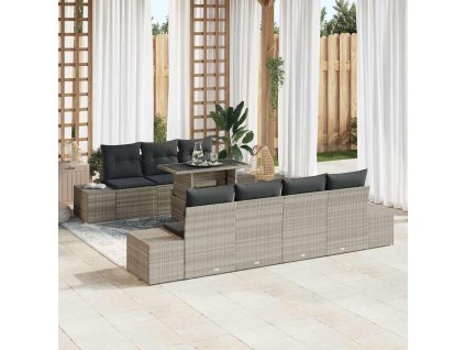 Set pohovek s polštářem 8 pcs Světle šedá polyratan 3349128