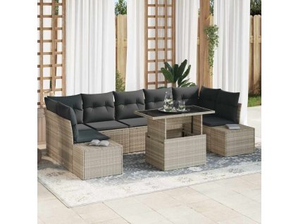 Set pohovek s polštářem 8 pcs Světle šedá polyratan 3349138