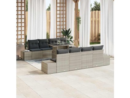 Set pohovek s polštářem 7 pcs Světle šedá polyratan 3349148