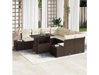 Set pohovek s polštářem 9 pcs Hnědá a krémová polyratan 3349154