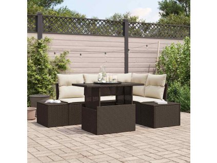 Sada zahradních pohovek 5 pcs Hnědá a krémová polyratan 3349174