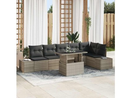 Sada zahradních pohovek s polštářem 7 pcs Světle šedá polyratan 3349198