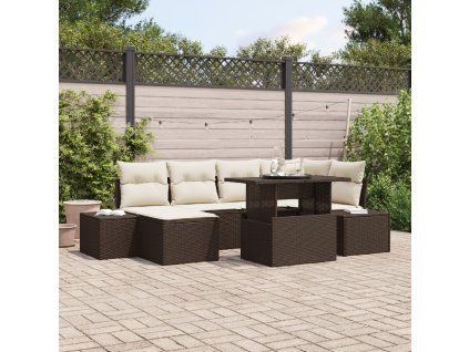 7dílná zahradní pohovka se zd Comfort Brown Poly Rattan 3349214
