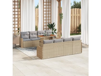 9 kusový zahradní sofa set s polštáři Béžový Poly ratan Akácie 3349433