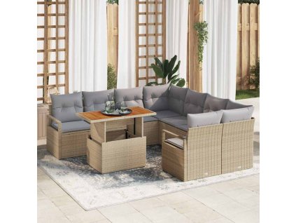 Zahradní jídelní souprava s polštářem 9 pcs Beige a šedá 3349692