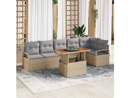 Zahradní jídelní souprava s polštářem 7 pcs Beige a šedá 3349720